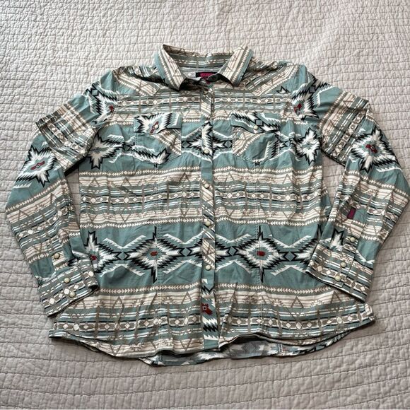 Rock & Roll Denim Aztec Print Snap Shirt Women’s Size XXL - Picture 1 of 10